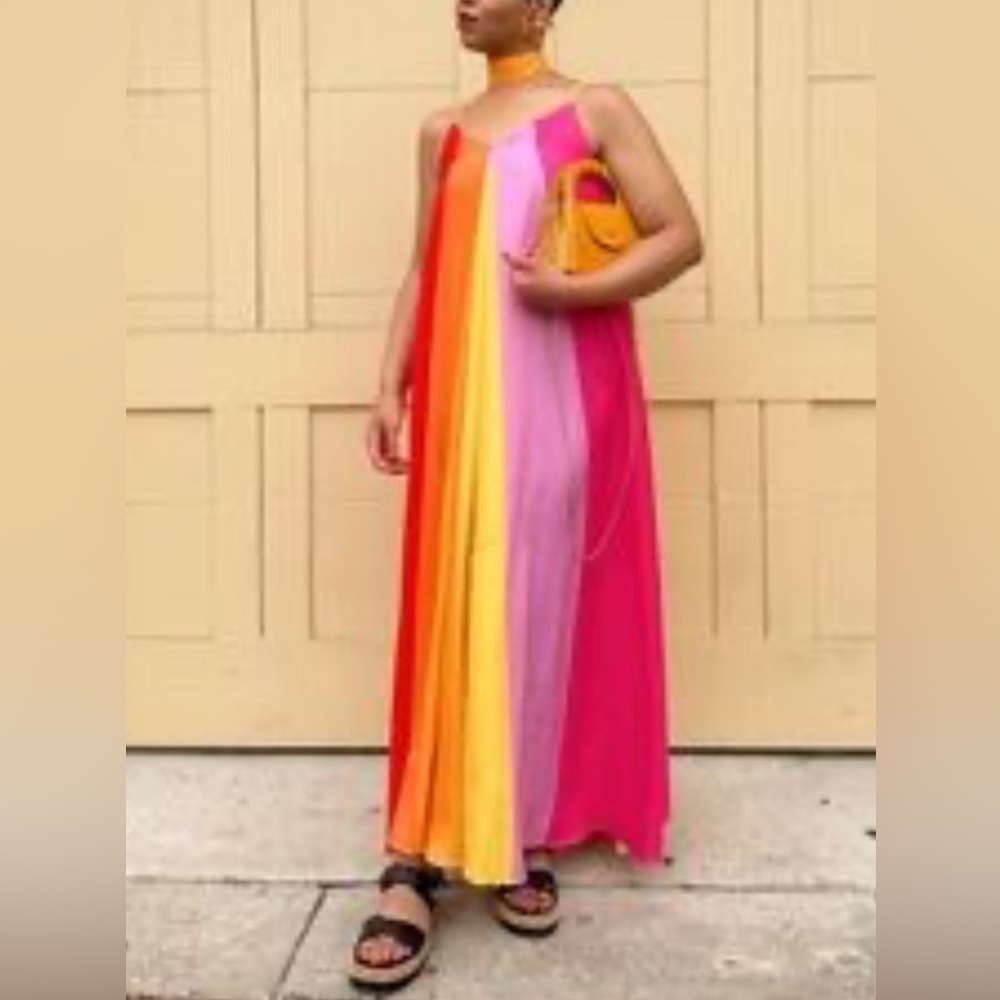 Flying Tomato Color Maxi Dress Pink Orange Multi Size L - Picture 2 of 14